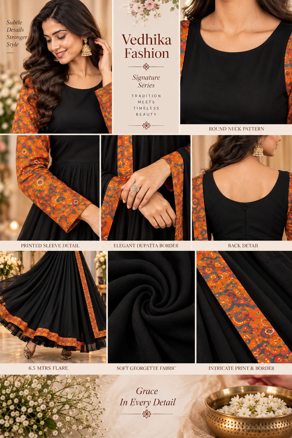 REVATI BLACK ORANGE ANARKALI SUIT