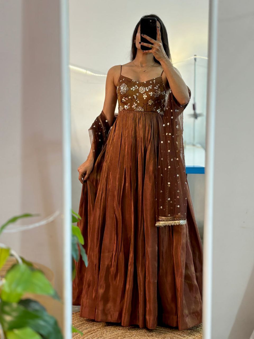 Golden Brown Gown - Vedhika Fashion