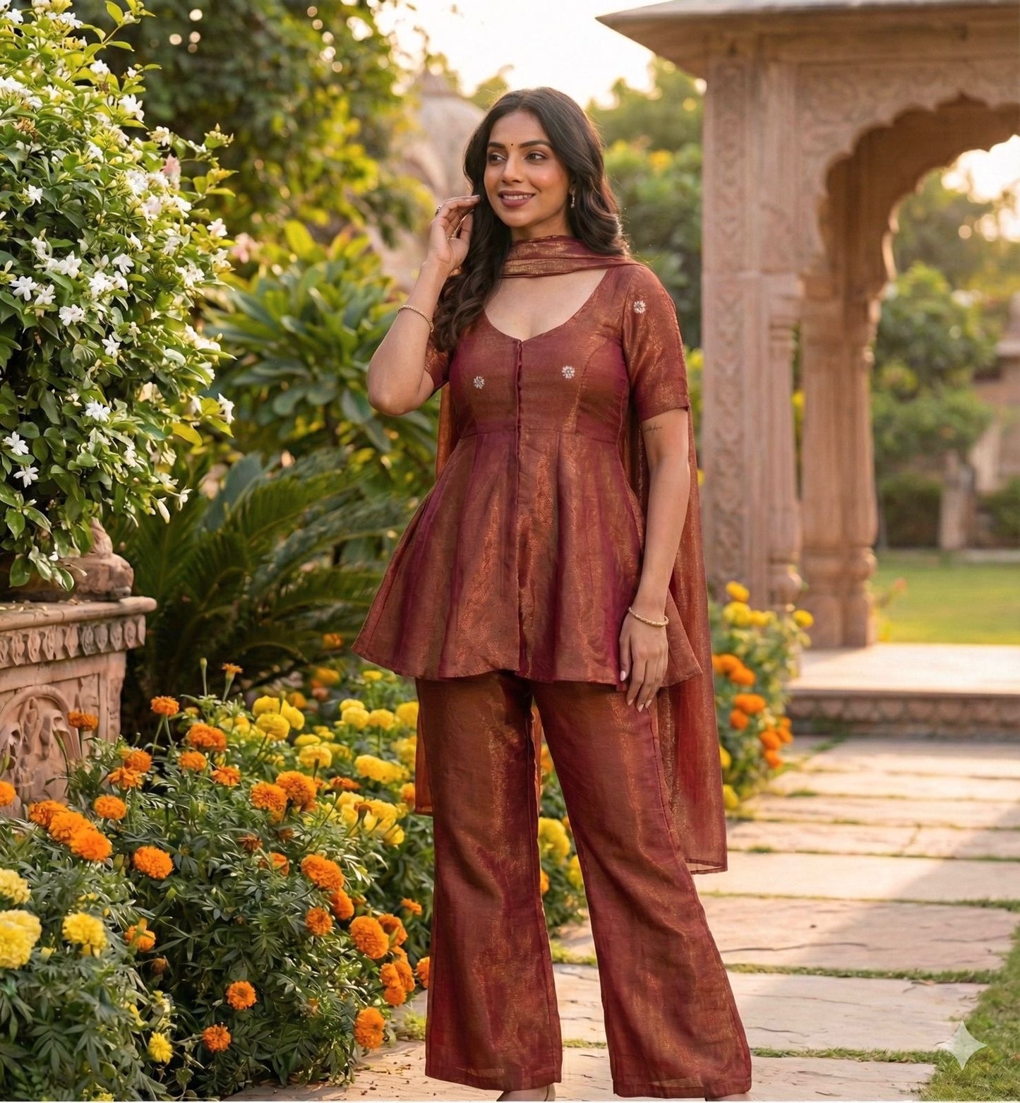 Antique Maroon Peplum Set -