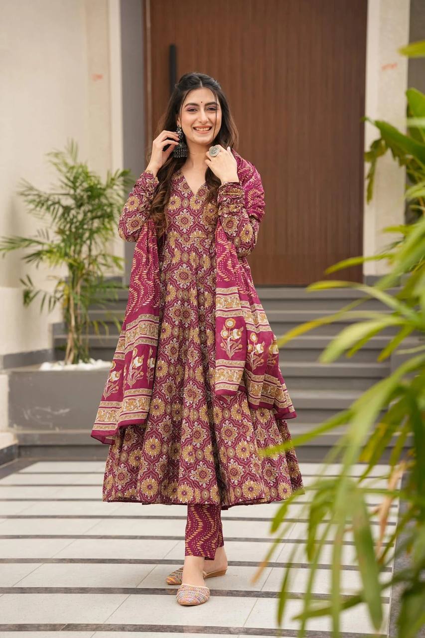 WINE SHIBOORI SUIT - Vedhika Fashion