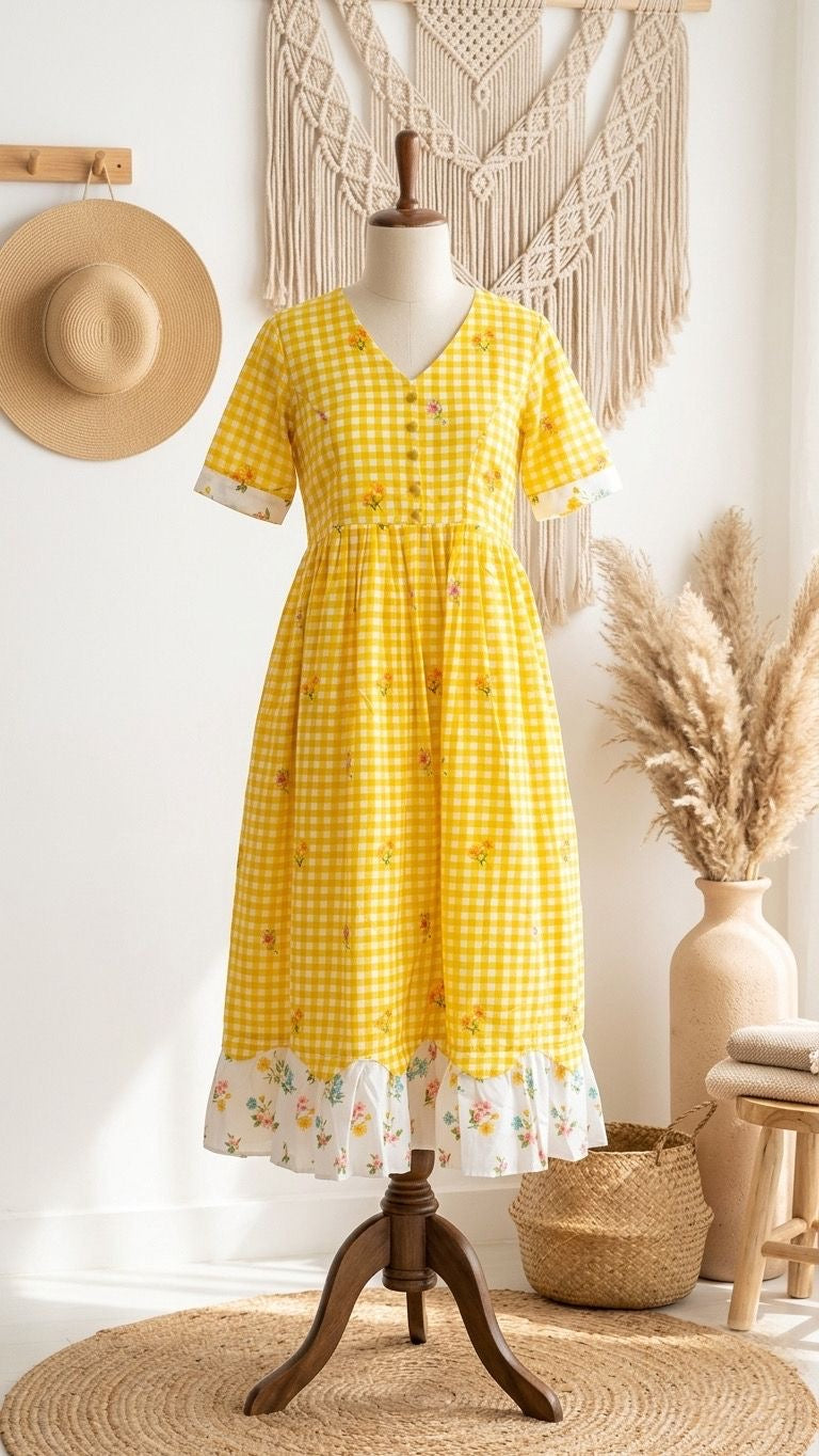 Yellow GINGHAM MAXI