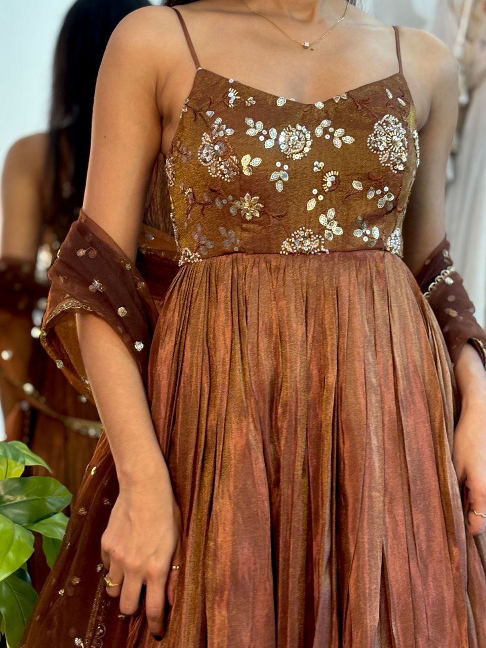 Golden Brown Gown - Vedhika Fashion