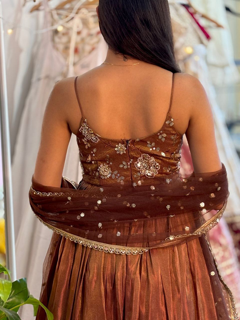 Golden Brown Gown - Vedhika Fashion