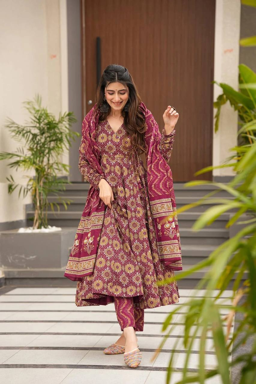 WINE SHIBOORI SUIT - Vedhika Fashion