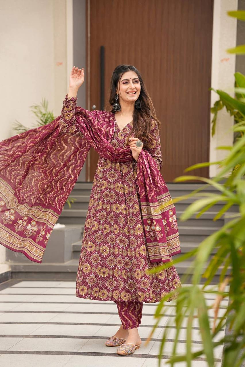 WINE SHIBOORI SUIT - Vedhika Fashion