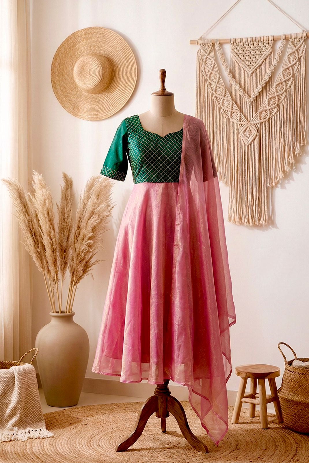 DIVA GREEN PINK ANARKALI SUIT