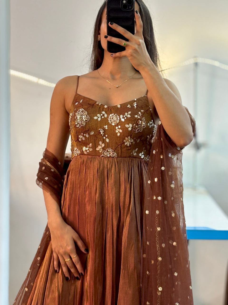 Golden Brown Gown - Vedhika Fashion