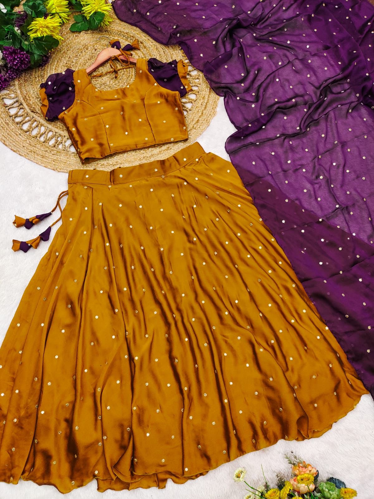 Mustard Gold Wine - Lehenga