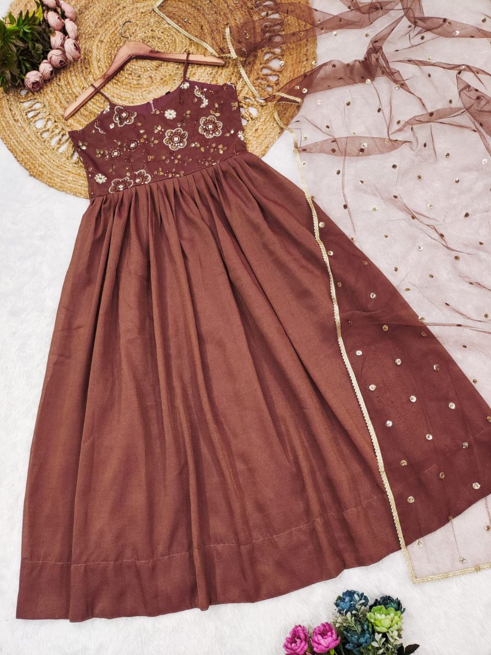 Golden Brown Gown - Vedhika Fashion