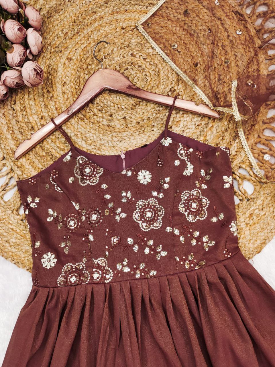 Golden Brown Gown - Vedhika Fashion