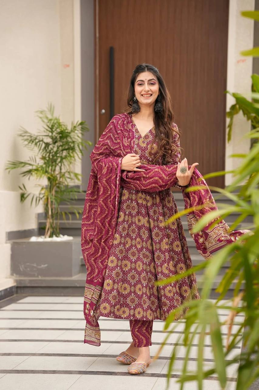 WINE SHIBOORI SUIT - Vedhika Fashion