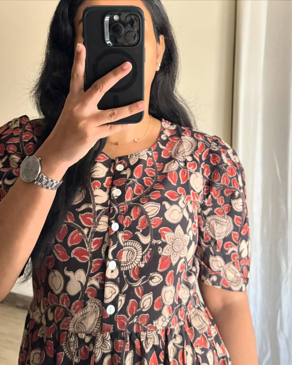 BLACK AND RED KALAMKARI - Vedhika Fashion