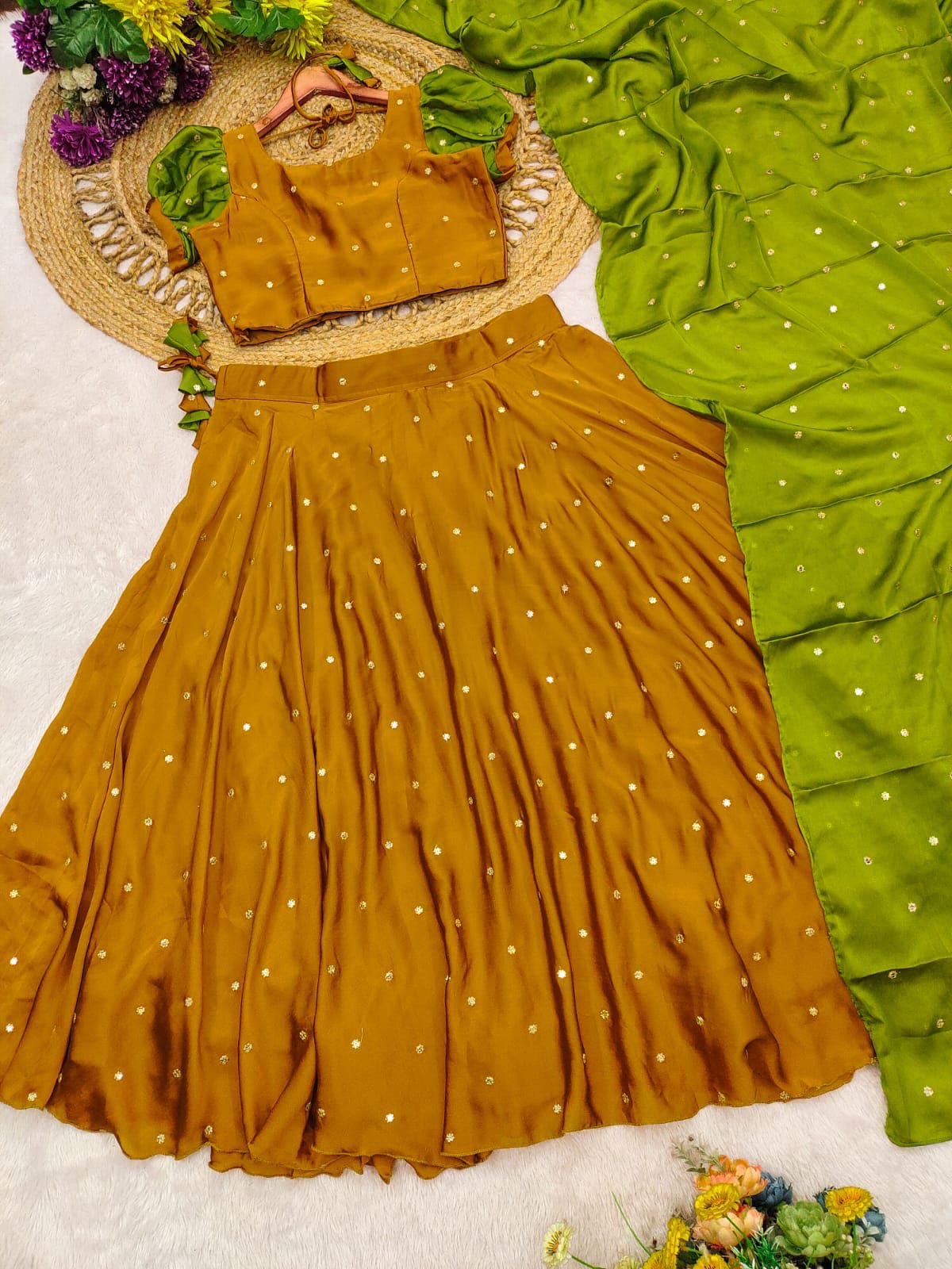 Mustard Gold Green - Lehenga