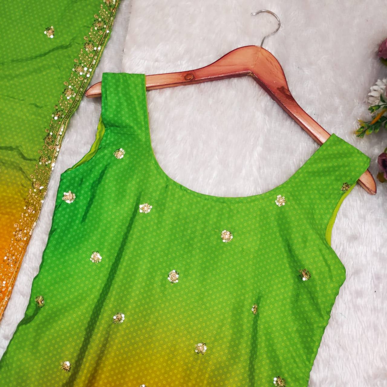 SLATE GREEN BANDHEJ SET - Vedhika Fashion
