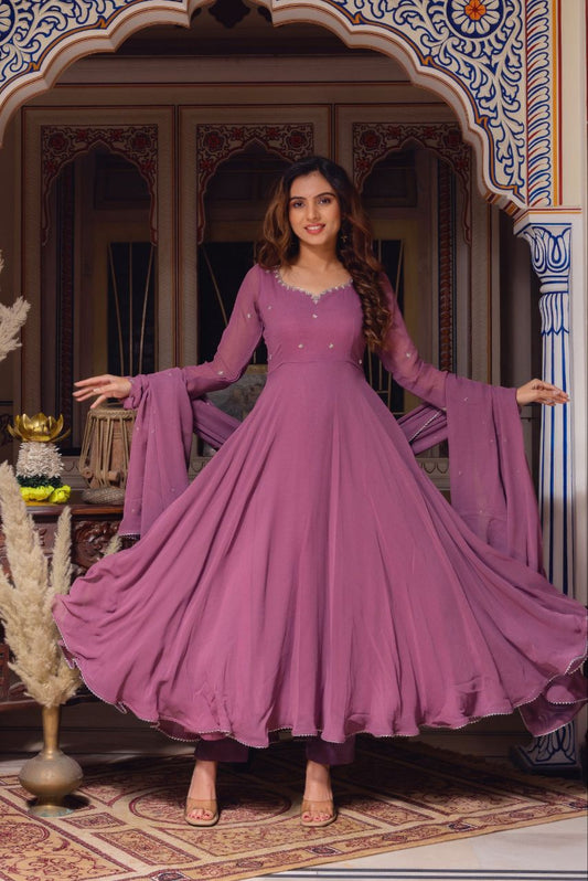 Plum Handwork Anarkali - Vedhika Fashion