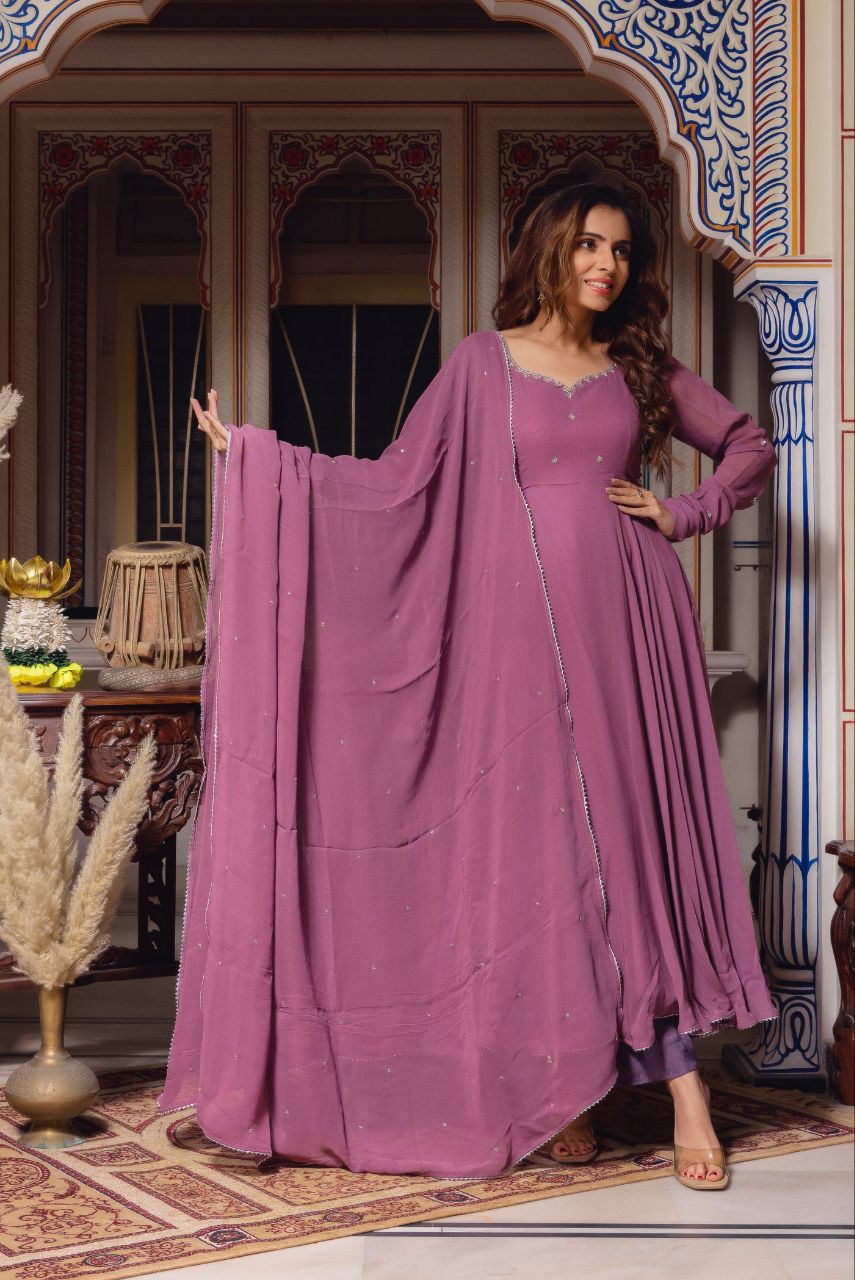 Plum Handwork Anarkali - Vedhika Fashion