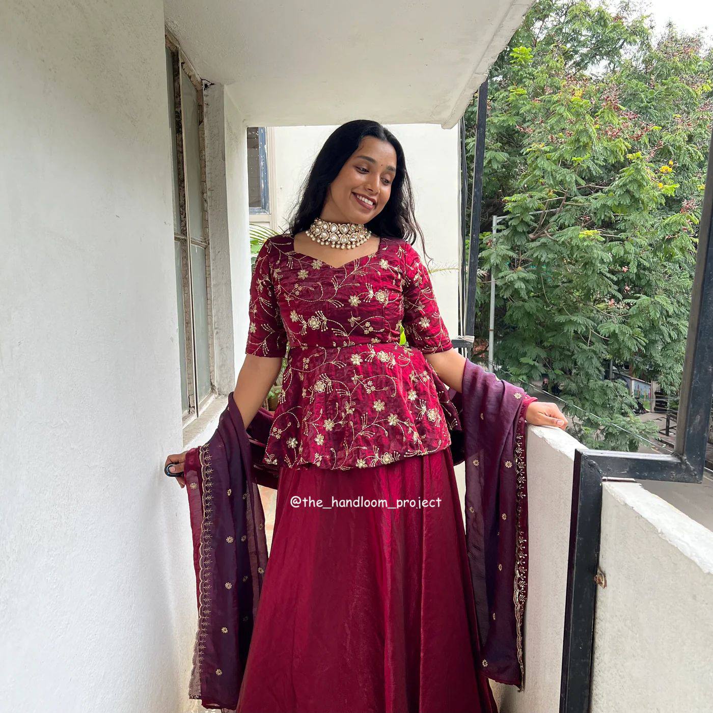 MARRON PEPLUM SET