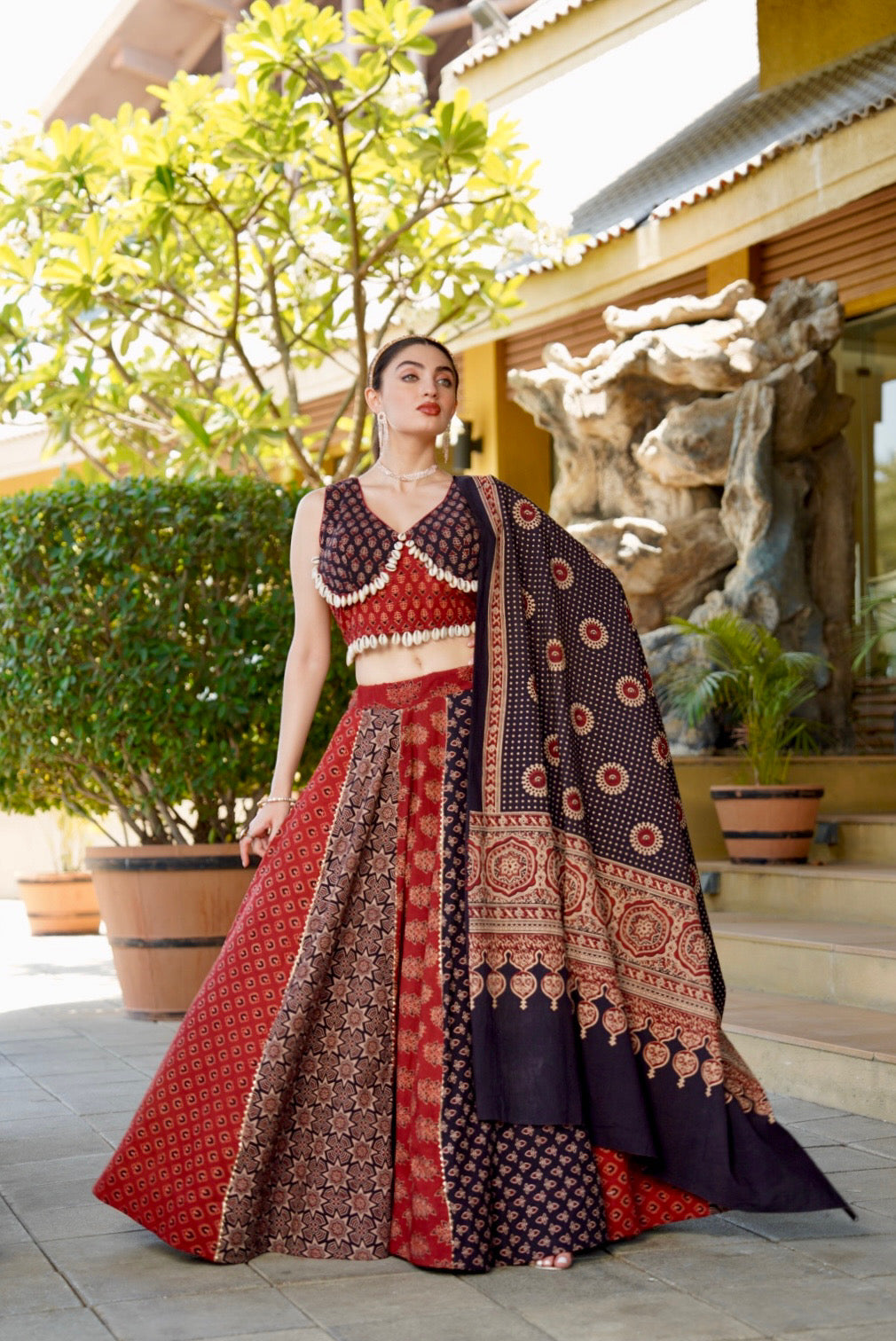 AJRAKH PRINT LEHENGA - Vedhika Fashion