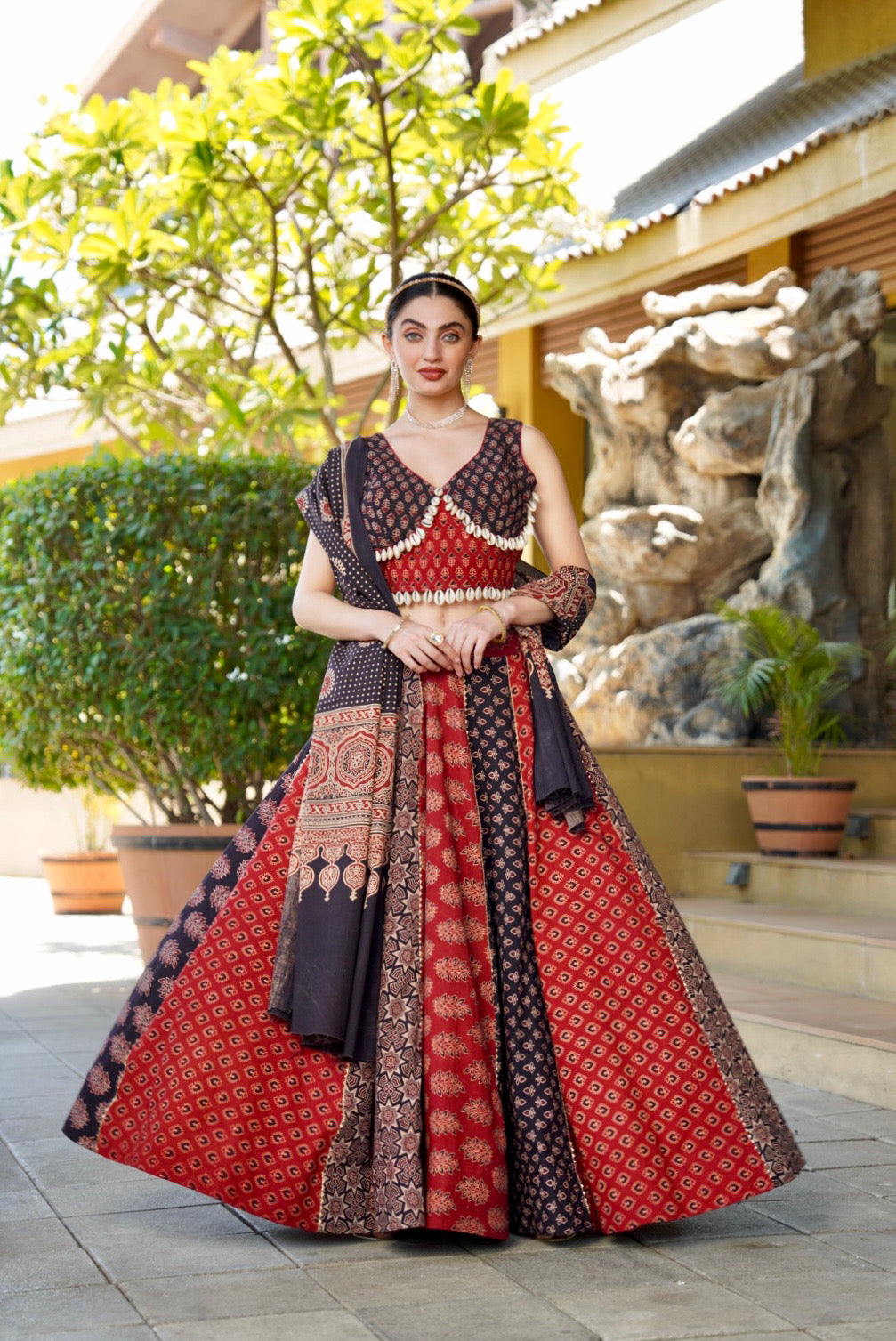 AJRAKH PRINT LEHENGA - Vedhika Fashion
