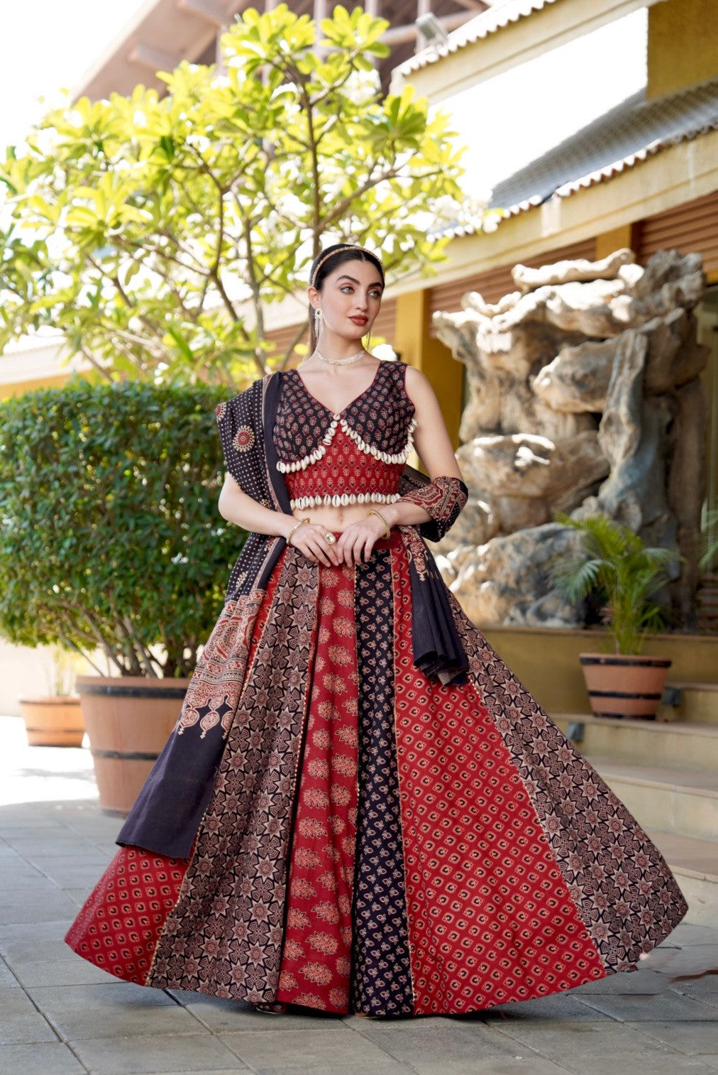 AJRAKH PRINT LEHENGA - Vedhika Fashion