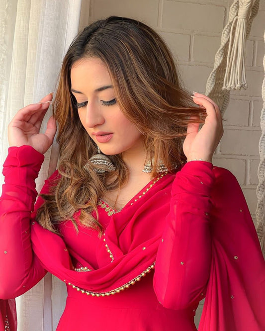 PINK HANDWORK ANARKALI - Vedhika Fashion