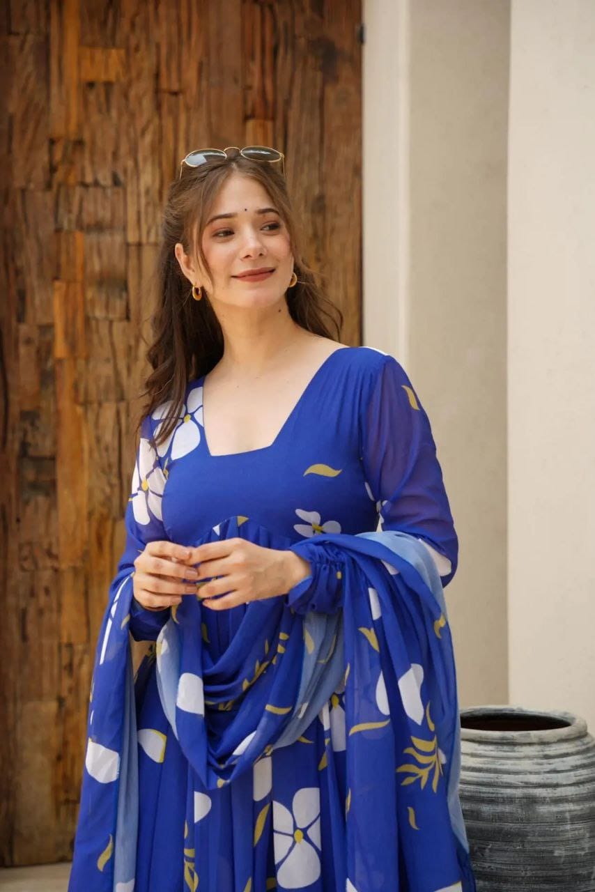 Blue Floral Suit Set - Vedhika Fashion