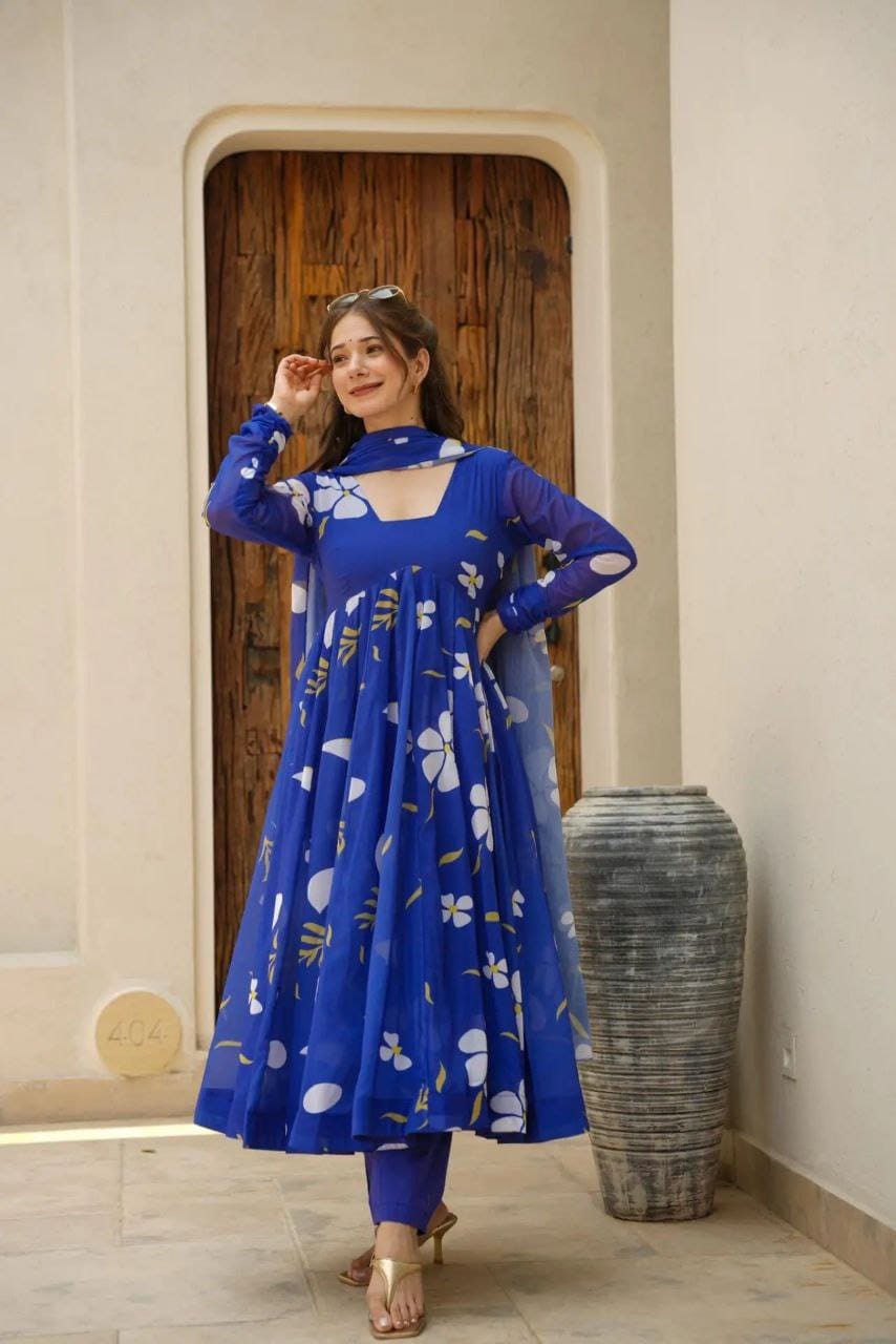 Blue Floral Suit Set - Vedhika Fashion