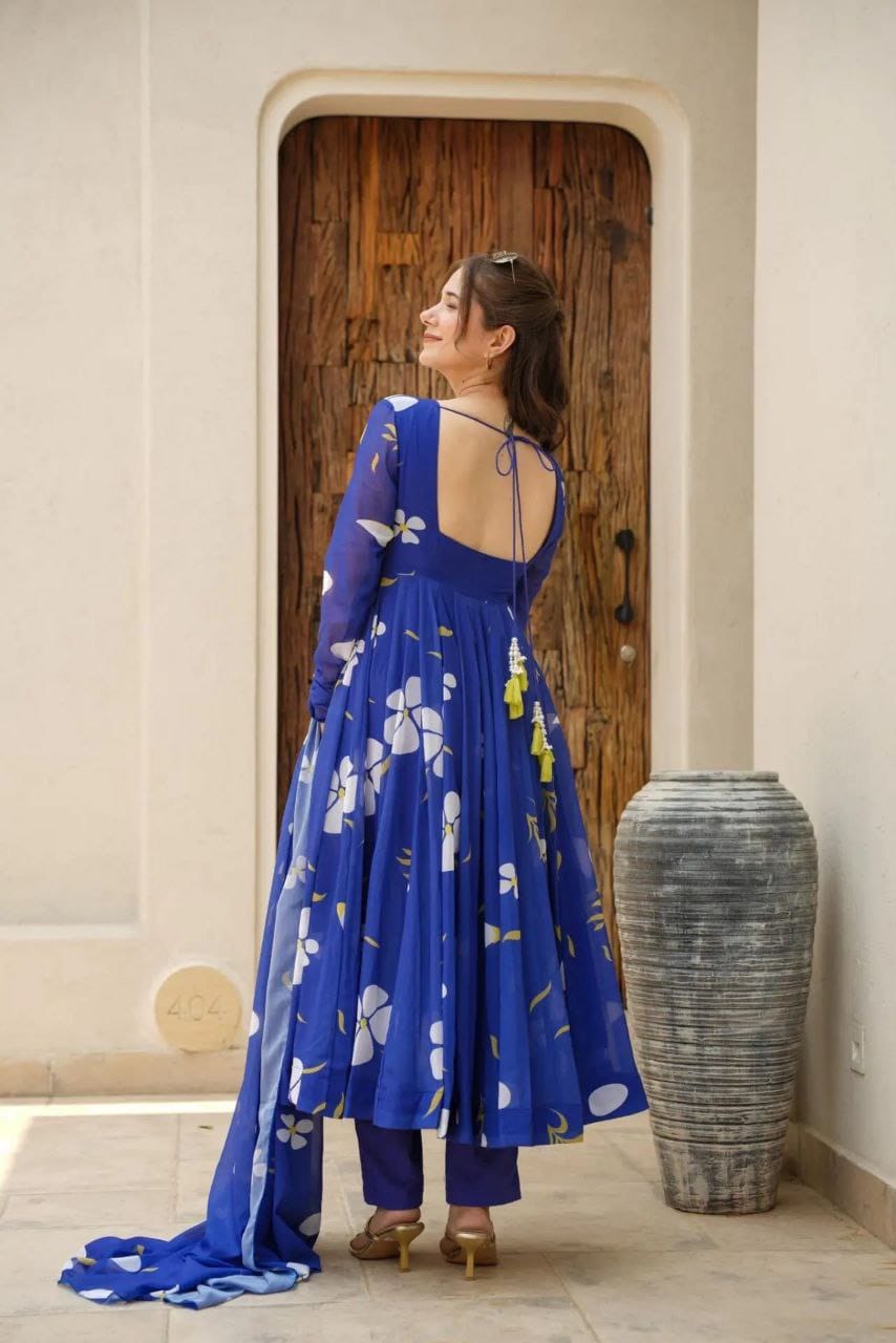 Blue Floral Suit Set - Vedhika Fashion
