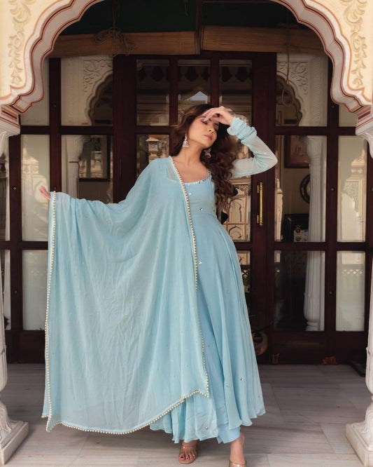 Sky Blue Pastel Anarkali - Vedhika Fashion
