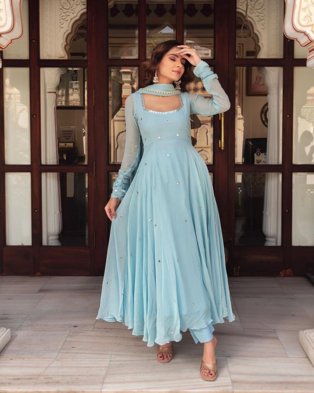 Sky Blue Pastel Anarkali - Vedhika Fashion
