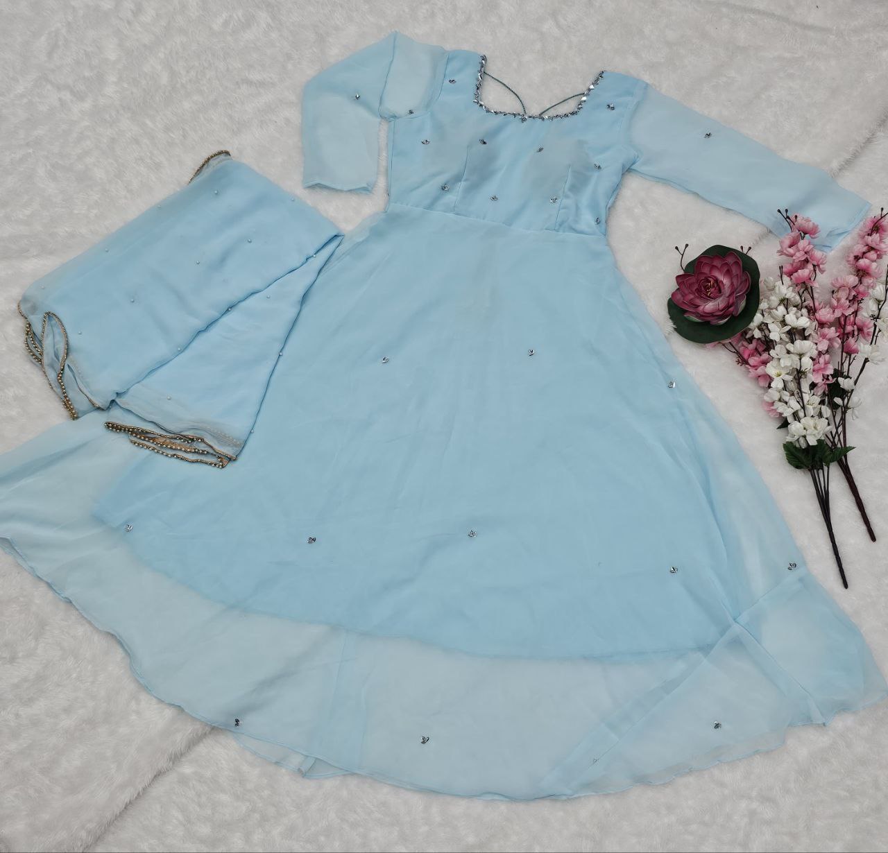 Sky Blue Pastel Anarkali - Vedhika Fashion