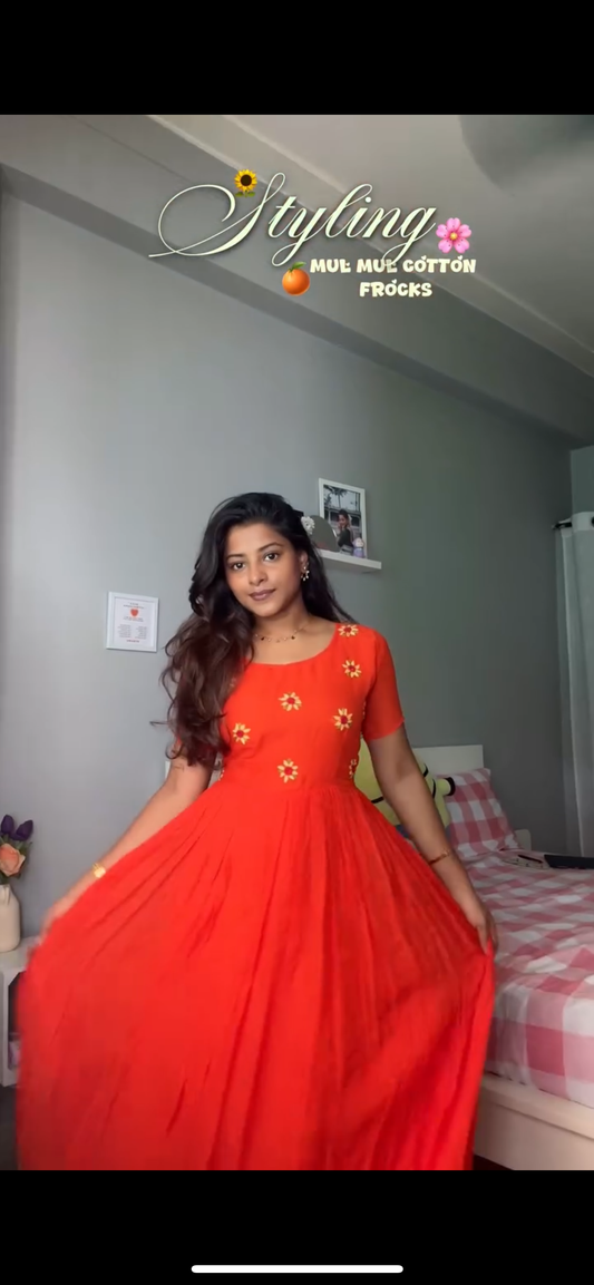 Orange handwork - Vedhika Fashion
