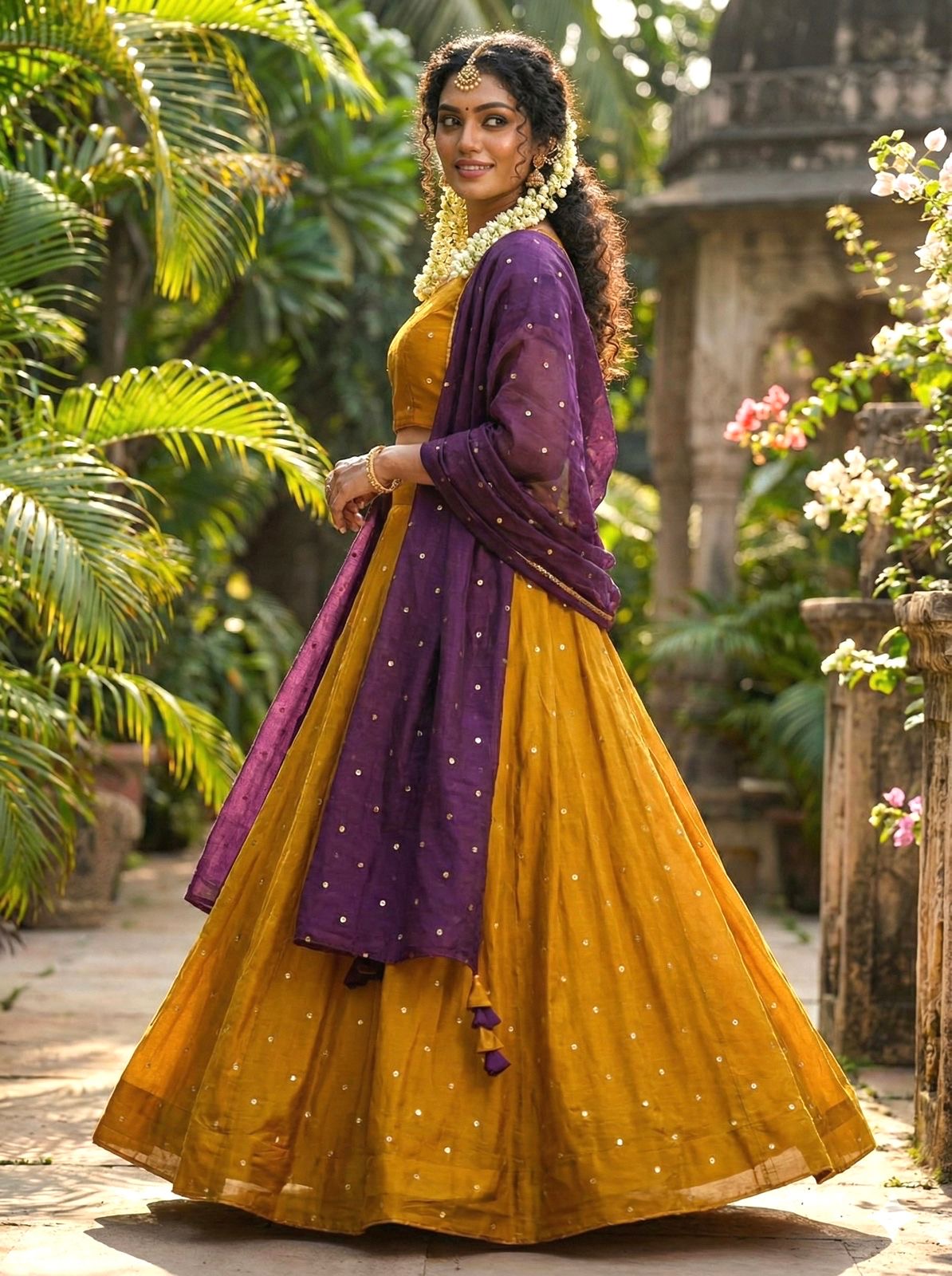 Mustard Gold Wine - Lehenga