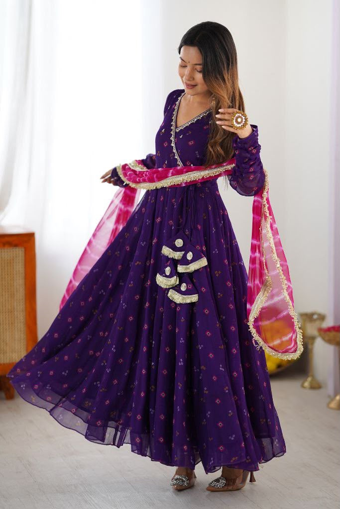 GULABI LEHER ANARKALI