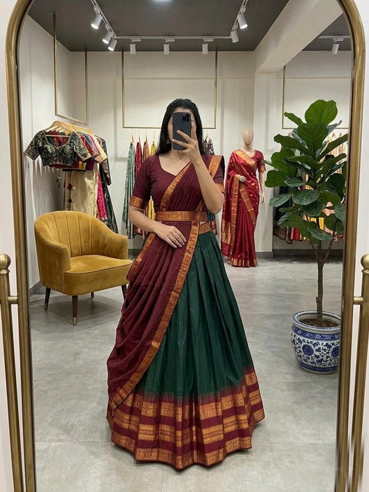 Kanchipuram Bottle Green Lehenga
