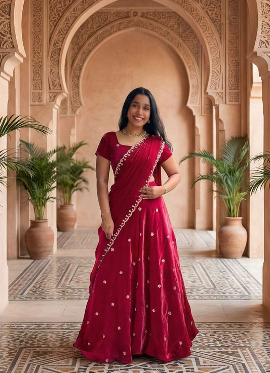 Beaded Blossom Red Lehenga