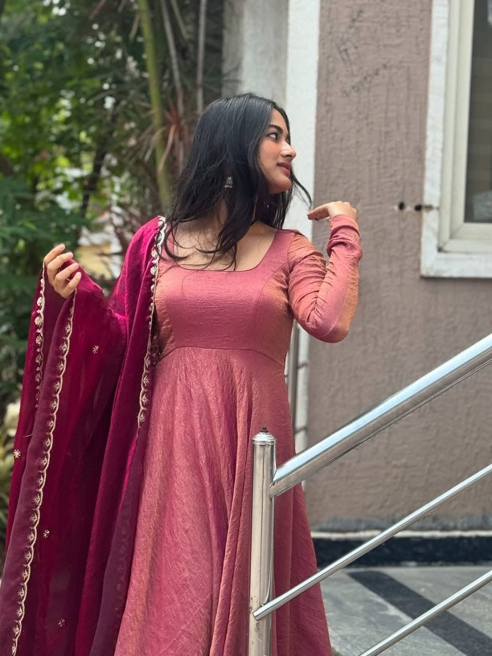 Wine Blossom Anarkali Suit