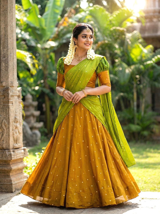 Mustard Gold Green - Lehenga
