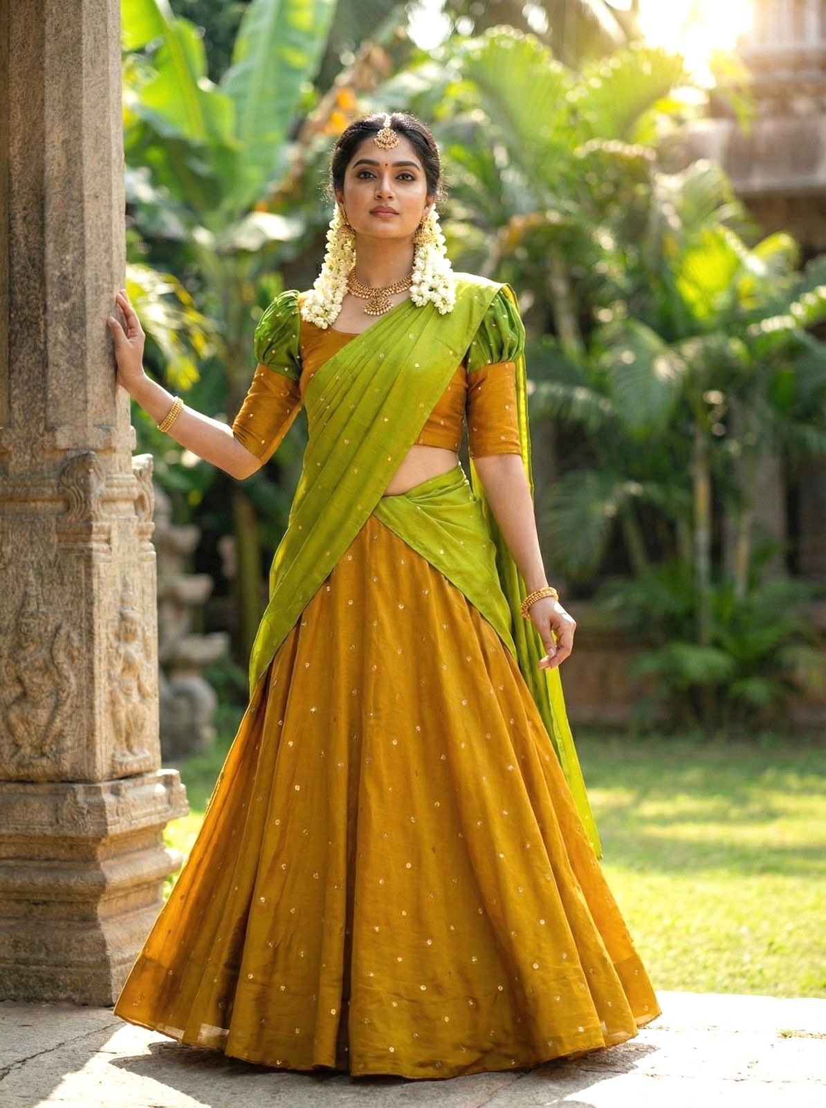 Mustard Gold Green - Lehenga