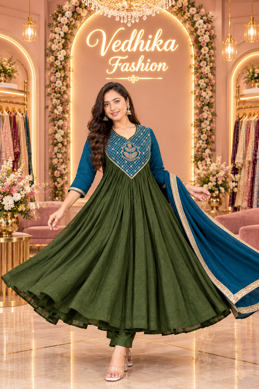 Vanya Olive Anarkali Suit