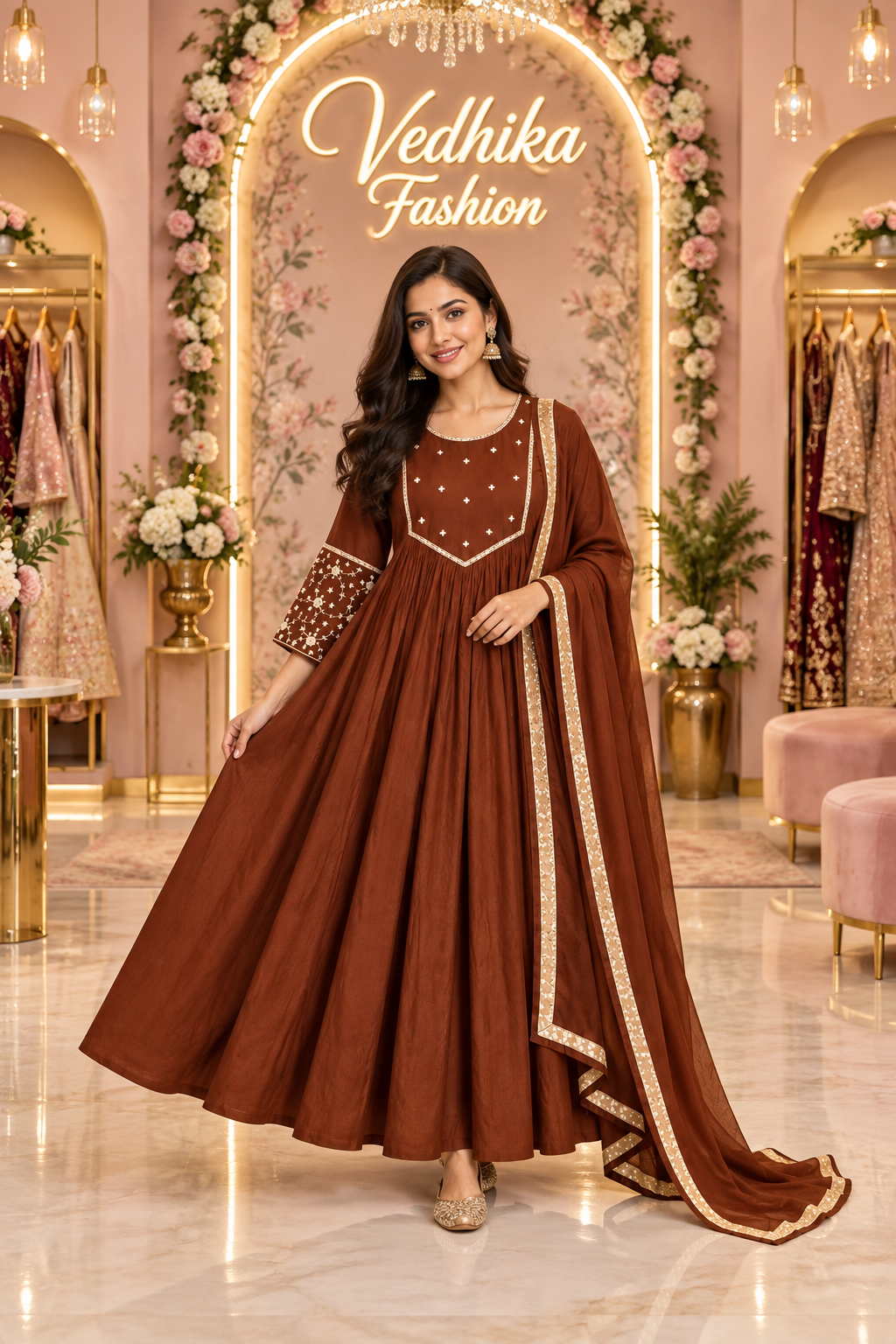 MAHIRA BROWN ANARKALI SUIT