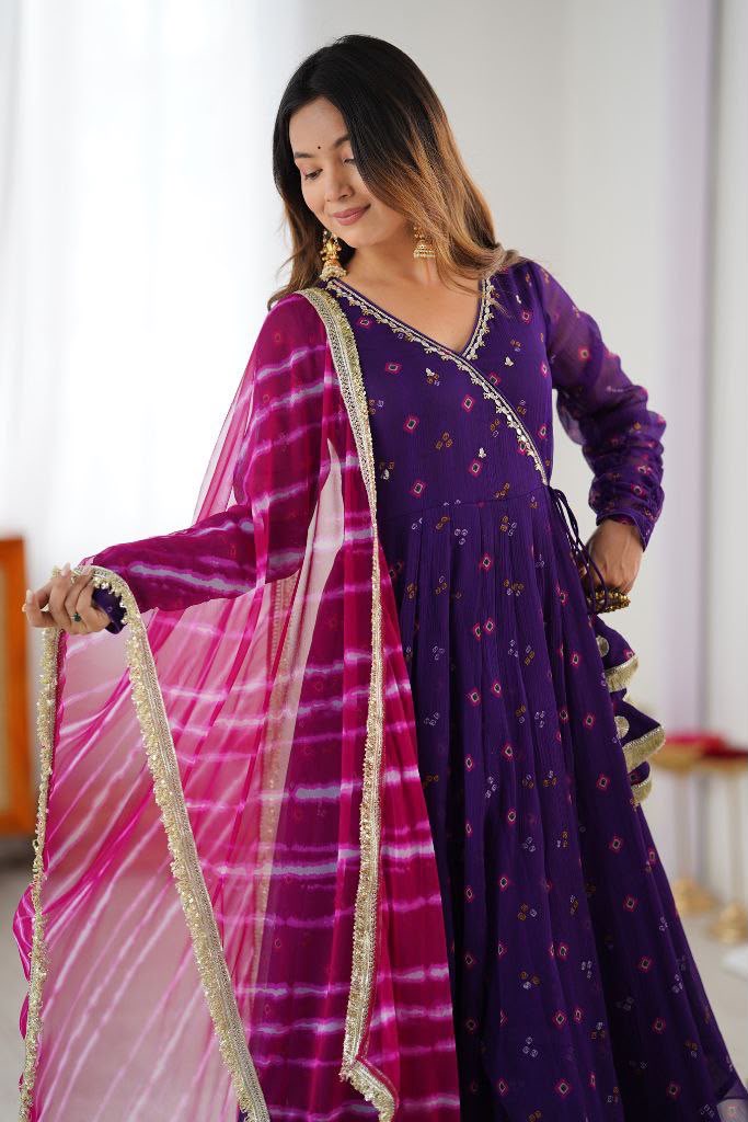 GULABI LEHER ANARKALI