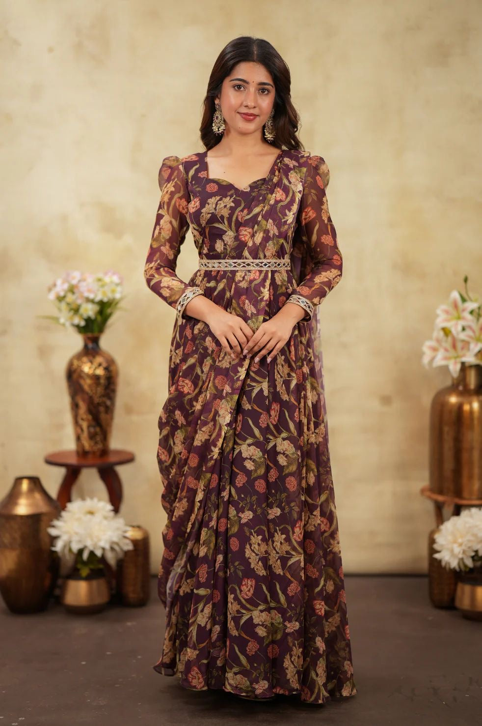 Krithanya Brown Anarkali Suit