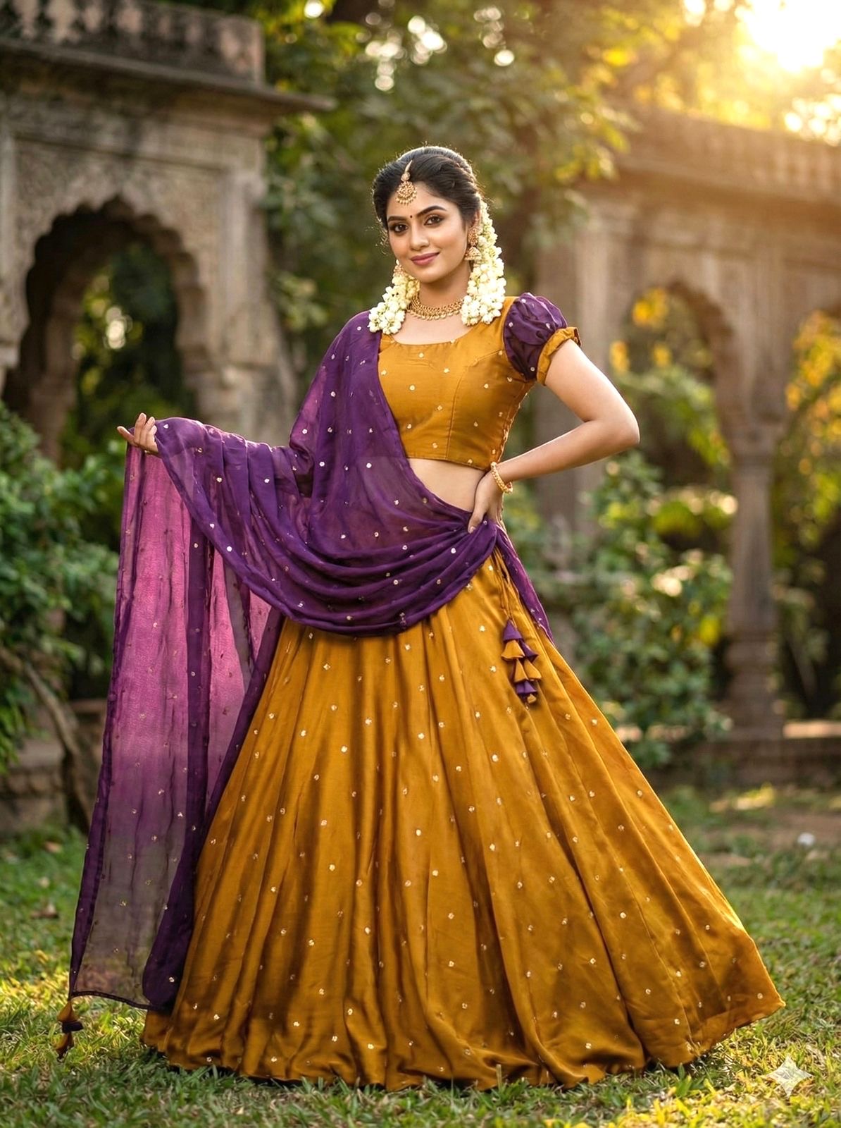 Mustard Gold Wine - Lehenga