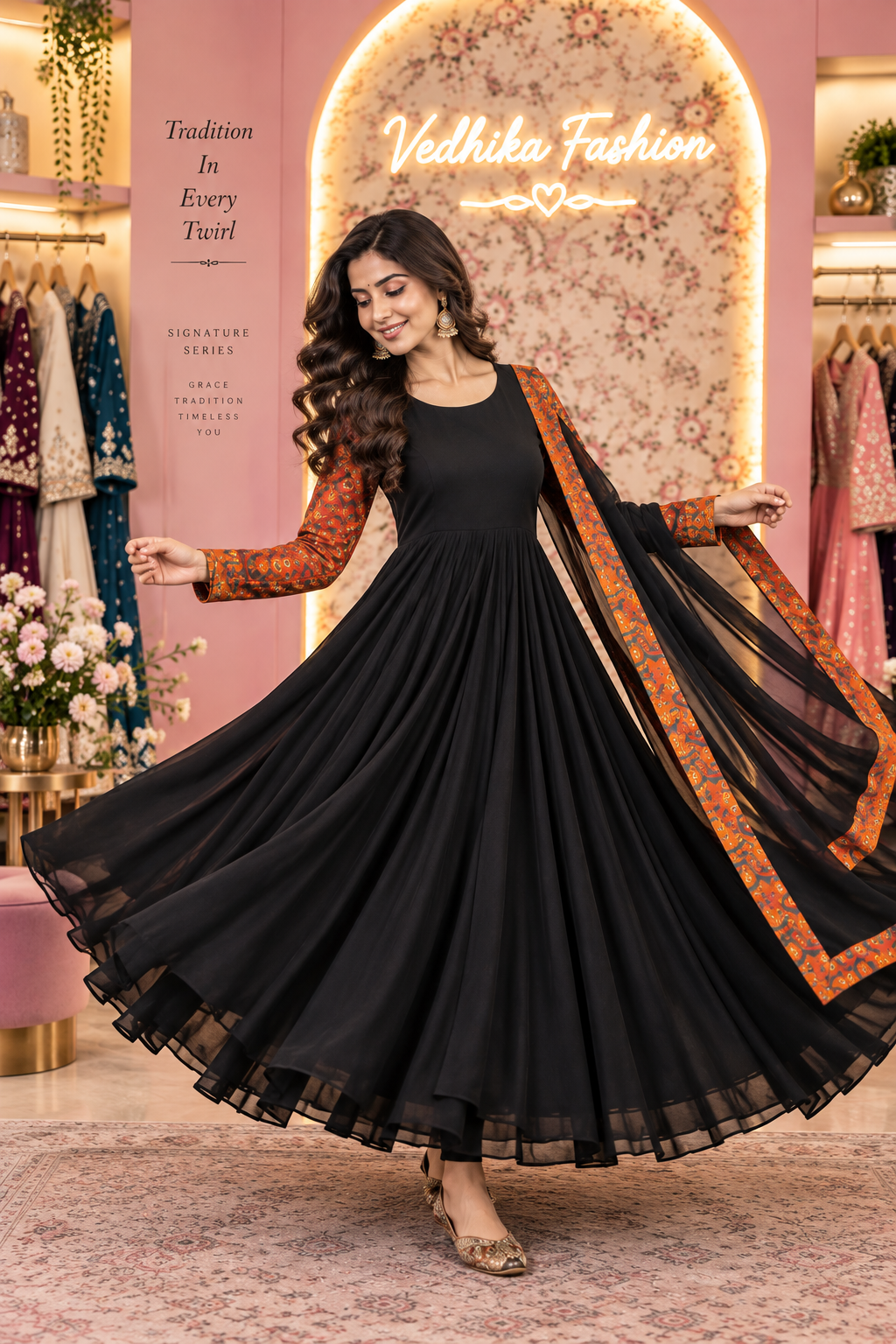 REVATI BLACK ORANGE ANARKALI SUIT