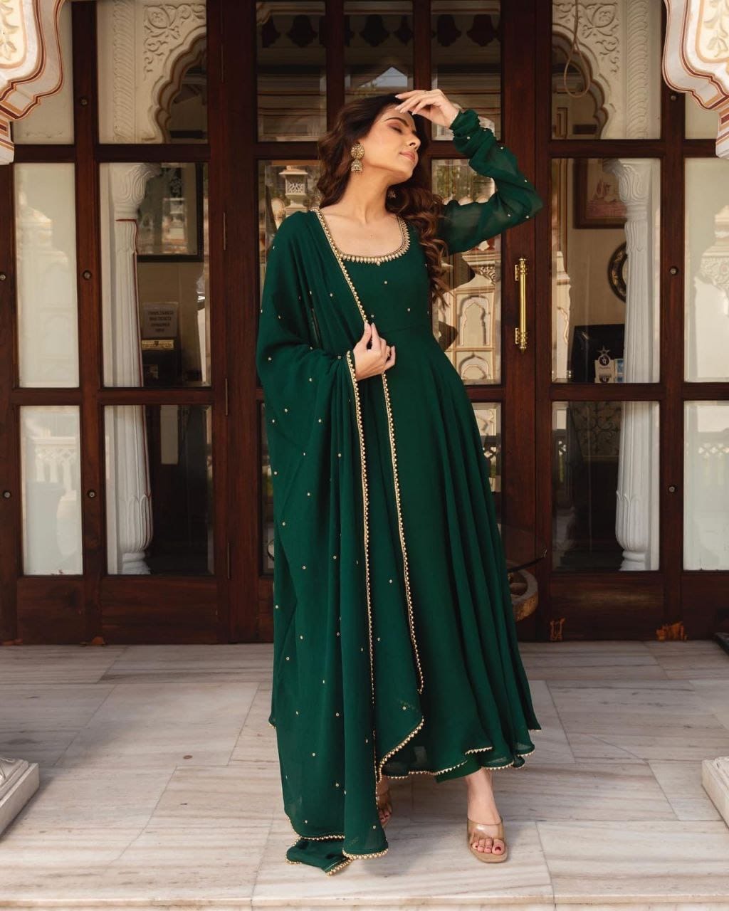 GREEN HANDWORK ANARKALI