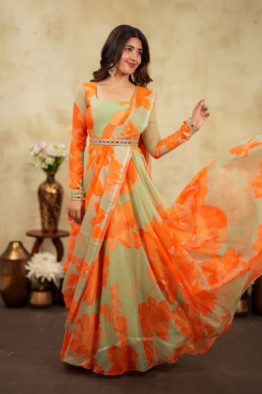 Krithanya Orange Anarkali Suit