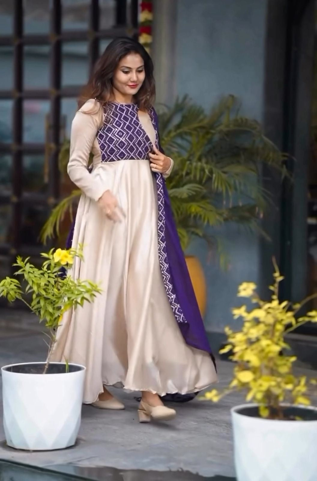 Purple Beige Anarkali