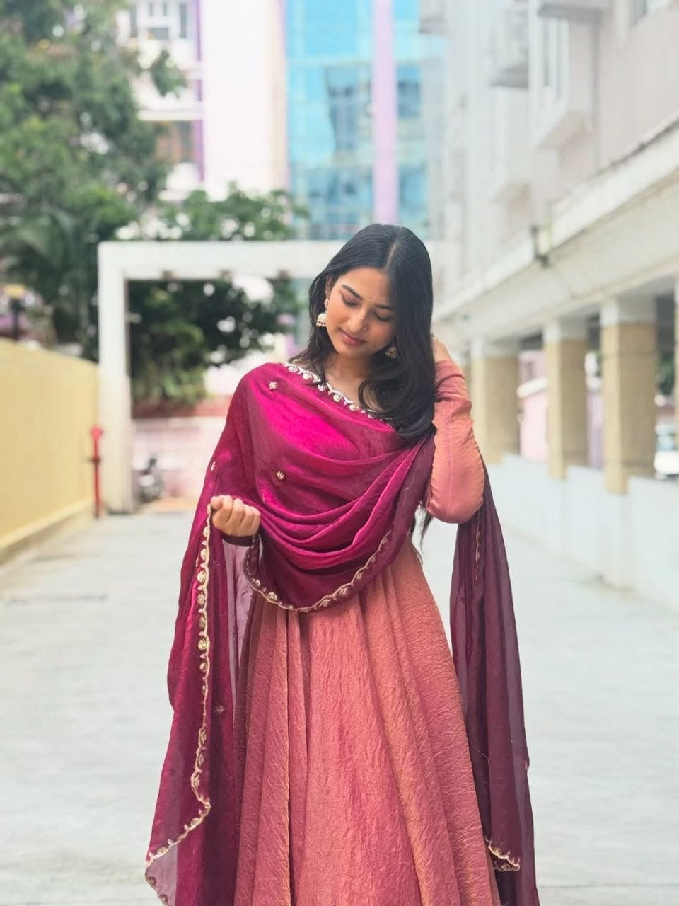 Wine Blossom Anarkali Suit