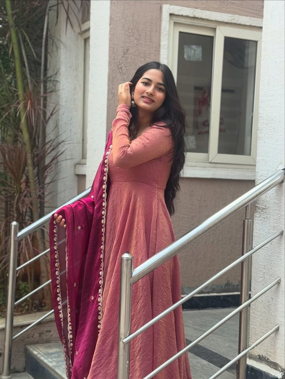 Wine Blossom Anarkali Suit